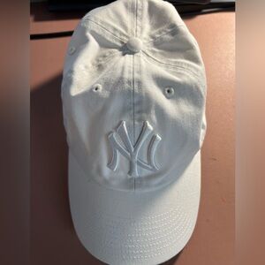 New York Yankees Hat 47 Clean Up MLB Adjustable Cap. White tie dye rainbow brim